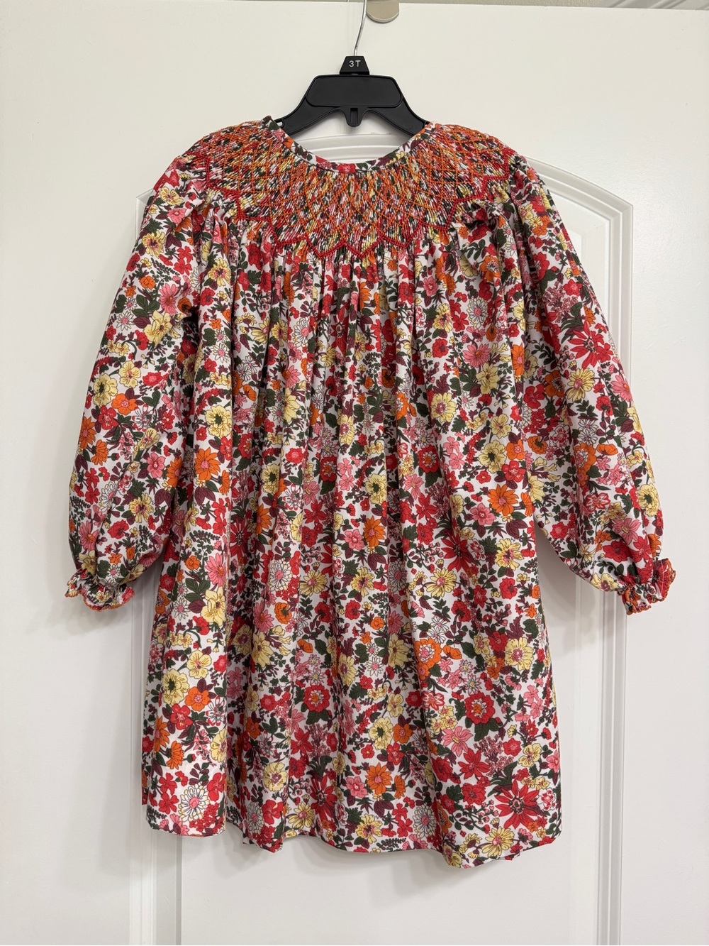 Girls Floral Smocked Long-Sleeve Dress with matching bloomers